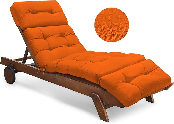 Waterproof Outdoor Chaise Lounge Cushion 74.4 x 22 x 4.7 Inches Memory Foam Lounge Chair Cushions for Outdoor Furniture with Ties, Thickened Pool Chaise Lounge Chair Cushions, Orange