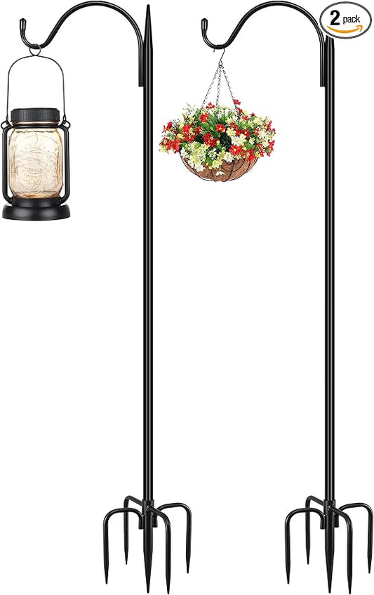 Gtongoko 47 inch Small Shepherds Hooks for Outdoor with 5 Prongs, Adjustable Bird Feeder Pole Garden Hooks for Hanging Lanterns, Plants Baskets, Hummingbird Feeders, 2 Pack