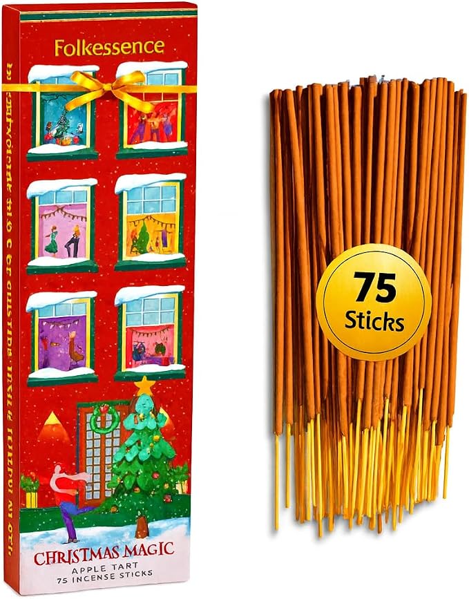 Folkulture Christmas Incense Sticks for Home | Pack of 75 Natural & Non-Toxic Incense for Cleansing | Organic Apple Tart Scent | Xmas Gift for Her | Christmas Magic