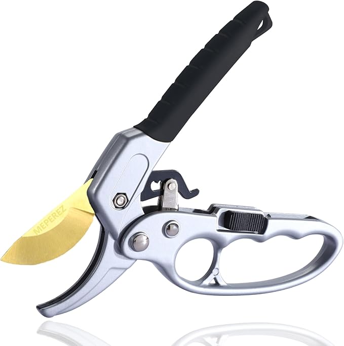 Garden Clippers, Premium Germany Titanium Pruners, Work 3 Times Easier, Ratcheting Pruning Shears, Cutting Rose, Flower, Hedge, Stem, Tree, Sharp Gardening Scissors, Arthritis Weak Hand Snips