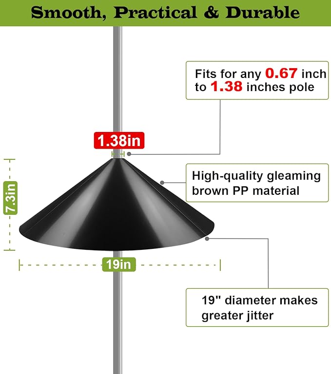 19 Inch Wide Squirrel Baffle for Bird Feeder Pole, Outside Pole Mount Stopper & Bird House Guard for Outdoor Shepherd’s Hook, Black, 1 Pack