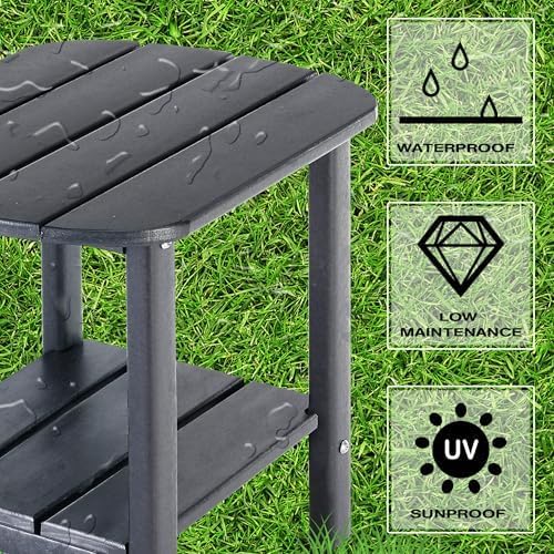 LZRS Double Adirondack Side Table, Outdoor Side Tables, End Tables for Patio, Backyard,Pool, Indoor Companion, Easy Maintenance & Weather Resistant(Dark Grey)