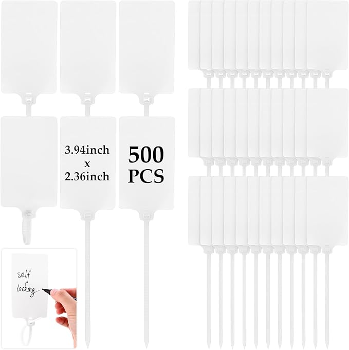 Chunful 500 Pcs Blank Plastic Tags Shipping Tags 3.94"x 2.36" Waterproof Sealing Shipping Labels Bulk Writable Hanging Tag Ties Sealing Strap Reusable Mark Labels for Keys Luggage Logistic(White)