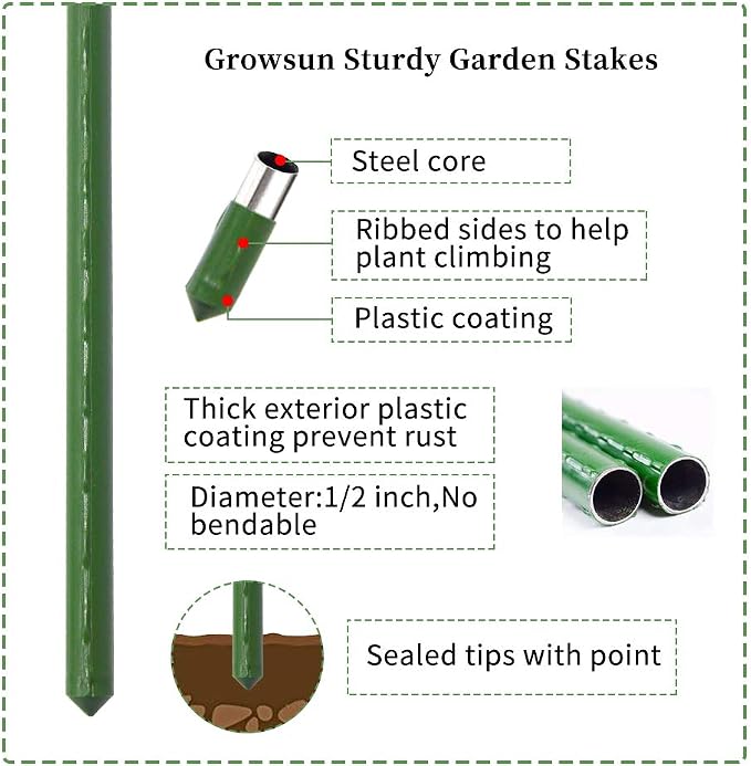 Tomato Cage 5ft 6-Pack Large Tall Tomato Cages Tomato Stakes Plants Supports Garden Stakes,40 Clips and Plant Ties Include, Green