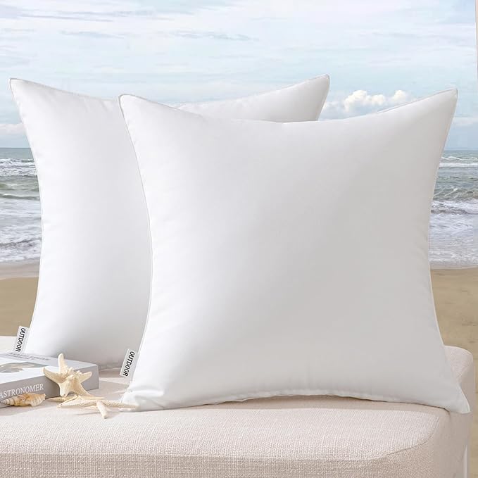 MIULEE Pack of 2 Decorative Outdoor Waterproof Pillow Covers Square Garden Cushion Sham Throw Pillowcase Shell for Spring Patio Tent Couch 18x18 Inch White