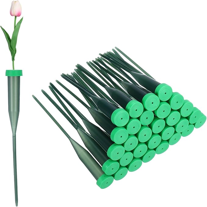 MECCANIXITY 60 Pcs Floral Water Tubes, 6 Inch Flower Water Tubes Floral Vials with Pick and Caps for Plants Stem Fresh Flowers Arrangement Decor Florist Supplies, Dark Green/Grass Green