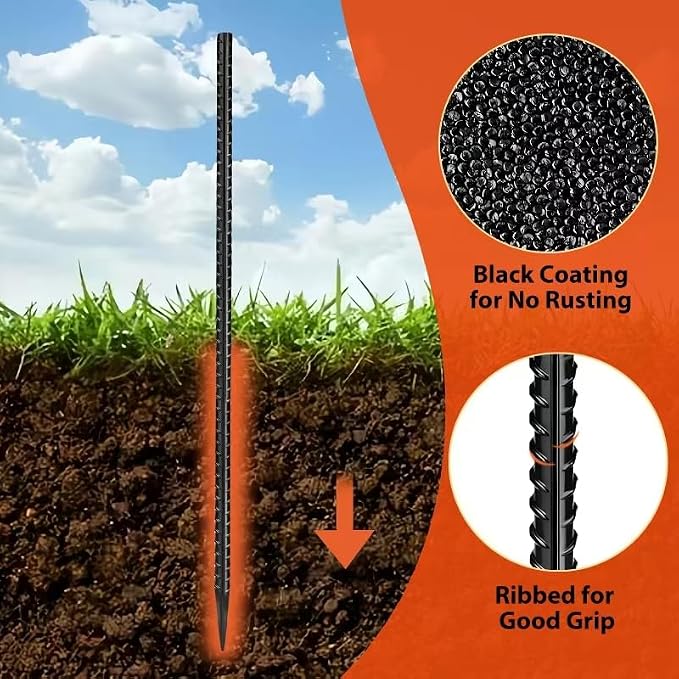 Homwin 16 inches Rebar Stakes 24-Pack Straight Metal Stakes Heavy Duty 5/16" Diameter Ground Stake for Tent, Fence, Landscaping, Concrete Forming, Outdoor Decoration and Plant Support
