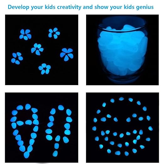 340pcs Glow in the Dark Garden Pebbles, Gardening Luminous Glow Stones Outdoor Decor Glowing Water Fish Tank Gravel (Blue)