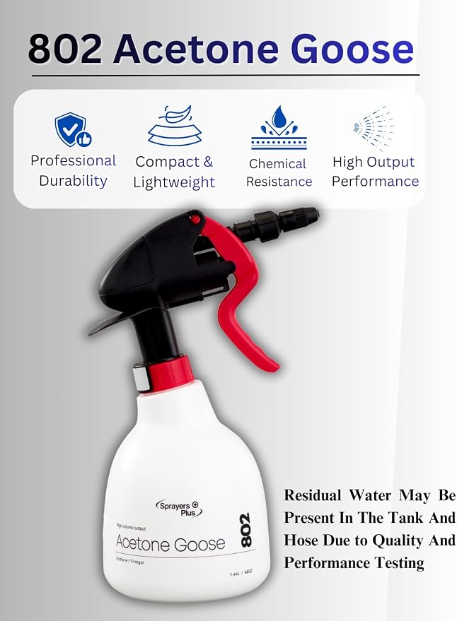 Sprayers Plus 802 Professional Acetone Sprayer, Heavy Duty Chemical Resistant, 316 Stainless Steel Spring, 25 ft Long Reach for Acetone Vinegar Cleaning,1.44 litres