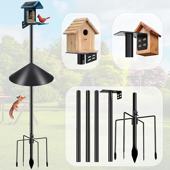 Smart Bird Feeder Pole Stand with Proof Squirrel Baffle - 82" Bird House Pole Mount Kit, Heavy Duty Feeding Station for Outdoor Backyard Bird Houses/Cameras
