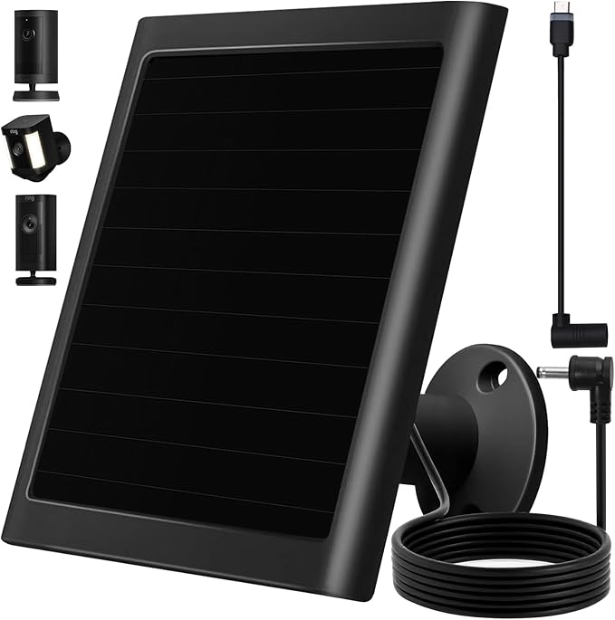 6W Solar Panel Charger for Ring Camera, Compatible with Ri ng Stick Up Camera and Ring Spotlight Plus/Pro Camera Battery, Waterproof (Black 1Pack)