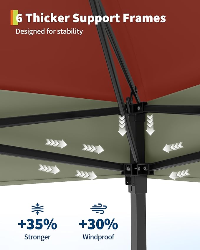 GarveeLife Canopy Tent 13x13 ft, Pop Up Gazebo One-Push Setup with 4 SandBags for Backyard Parties and BBQs, Mosquito Netting & Height Adjustable - Red
