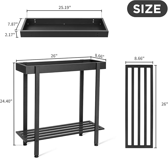 Honla Metal Plant Stand Indoor Outdoor,2 Tier Window Tall Plant Table Bench Shelf for Multiple Plants,26" L x 8.66" W x 24.40" H,Black