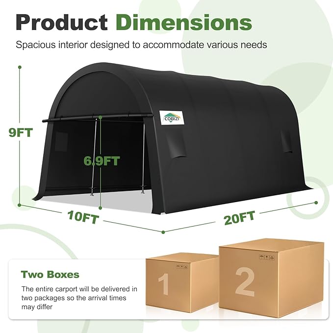 COBIZI Carports 10x20 Heavy Duty Car Canopy Garage with Removable Doors & Vents, Galvanized Frame Portable Carport Canopy Outdoor Storage Shelter with All-Season Tarp for Car Boat Truck Upgrade 2.1