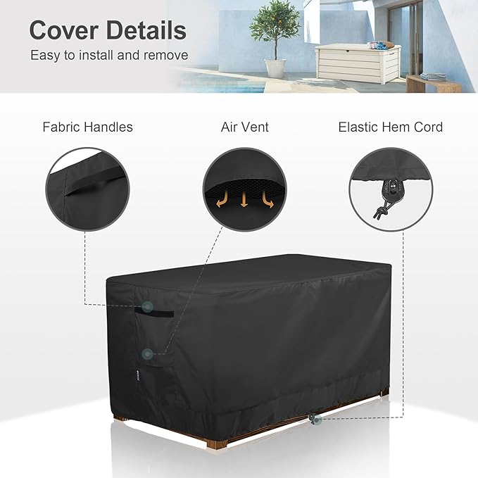 Patio Deck Box Cover Waterproof Outdoor Rectangular Storage Bench Cover 46L x 22W x 24H inch, Black