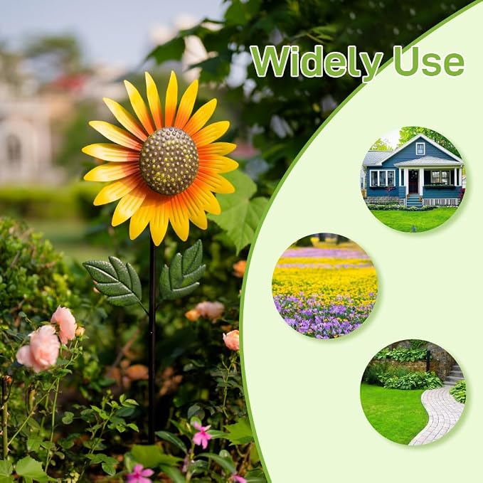 Yard Wind Spinner Outdoor,Garden Wind Spinners & Wind Sculptures,Sunflower Windmills Lawn Decor,Metal Flower Garden Pinwheels for Yard,12.8 * 57 Inches