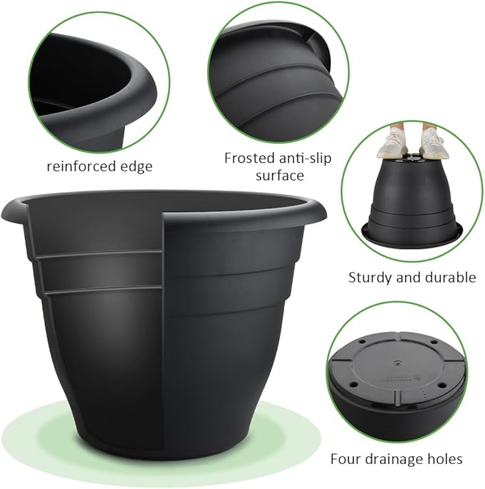 RooTrimmer 3 Pack 20 Inch Large Plant Pots for Outdoor,Heavy Duty Extra Large Deep Garden Planter with Drainage Holes,Sturdy Textured Black Flower Pot for Trees,Shrubs,Patio,Lawn