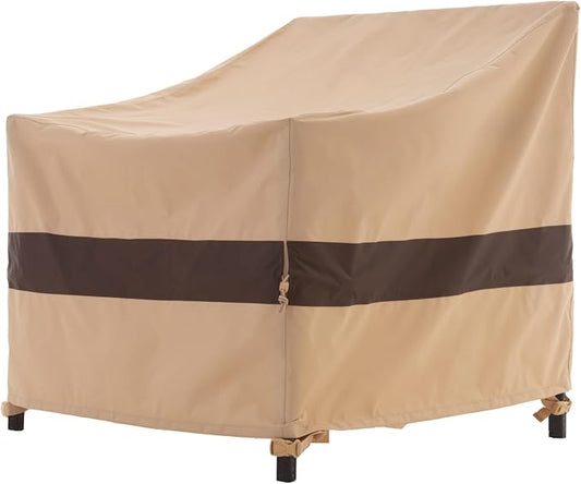 WJ-X3 Ripstop Outdoor Patio Chair Cover, Heavy-Duty Waterproof & UV-Resistant Furniture Cover for Adirondack/Tolix Chairs, 34W x 36D x 36H, Beige&Coffee, 1-Pack