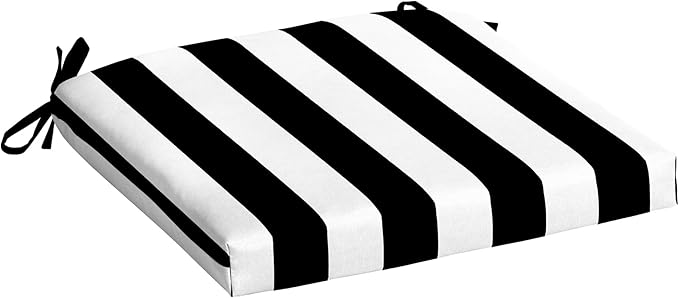 Arden Indoor/Outdoor Seat Or Rocking Chair Cushion, 19 x 18, Water Repellent, Rain Proof, Fade Resistant Cushion for Rocking Or Dining Chairs Black Cabana Stripe