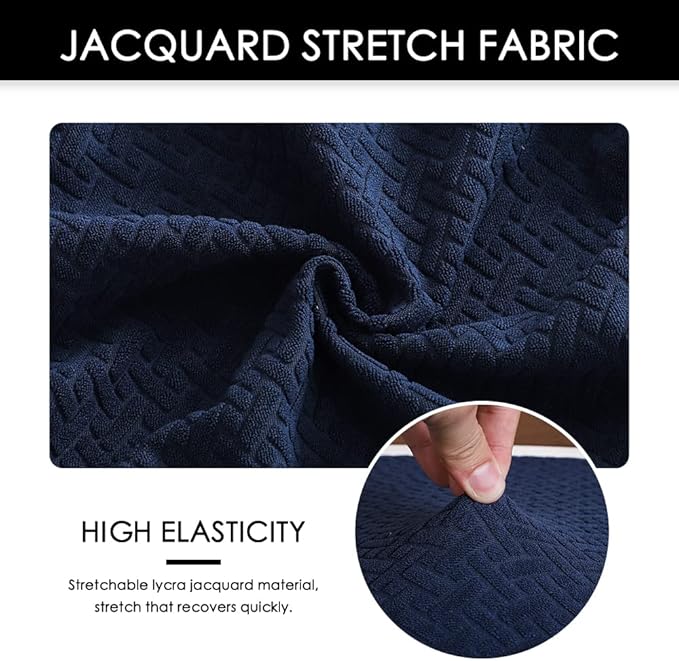 FORCHEER Waterproof Patio Cushion Covers for Outdoor Furniture 24-25inch Stretch Jacquard Outdoor Cushions Covers Set of 2 with Buckle Replacement Washable-Navy Blue