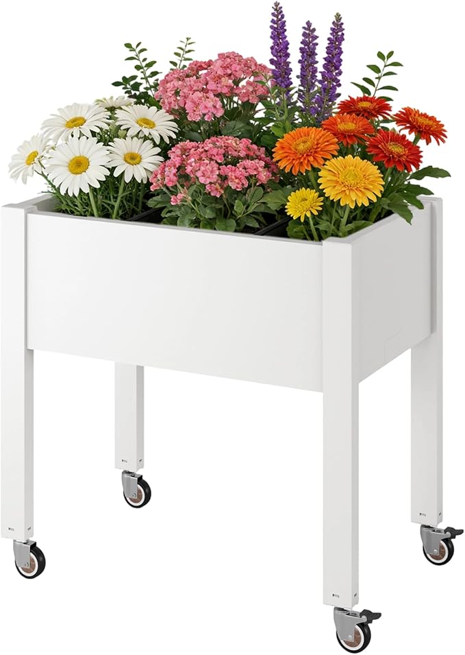 Miory Raised Garden Bed with Wheels, Mobile Raised Planter, Elevated Garden Bed with Water Level Monitor and Drainage System, Planter Box for Garden Outdoor Patio Balcony