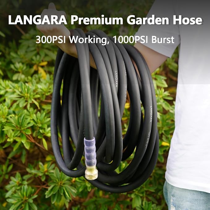 Heavy Duty Premium Garden Hose 75ft x 5/8", 300PSI Working, 1000PSI Burst, Hybrid Rubber Water Hose with Transparent Swivel Handle - Hot/Cold Water - Five Layered Braiding with Brass fittings (Black)