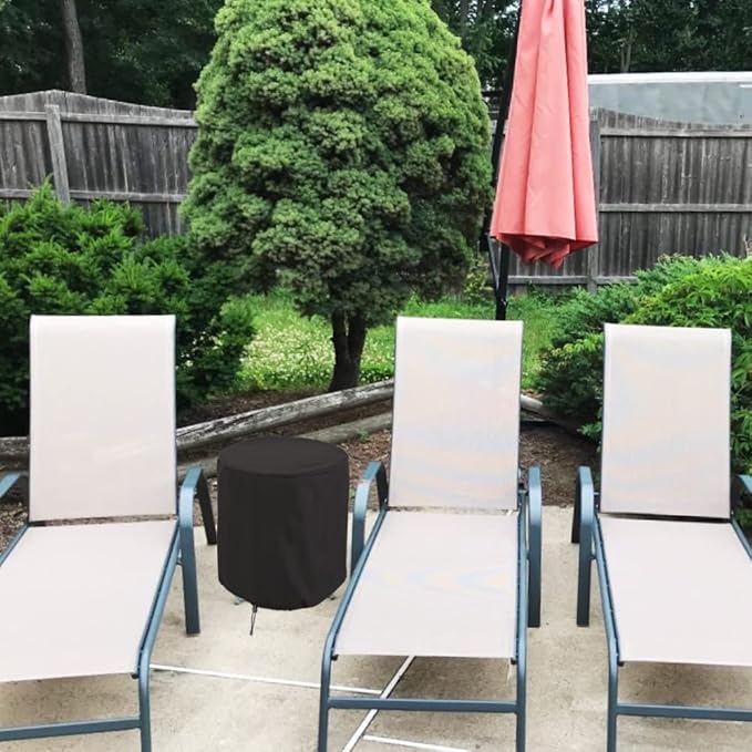 Patio Steel Patio Side Table Cover Waterproof Heavy Duty Small Outdoor Round End Table Covers, 18" D X 16" H, Black