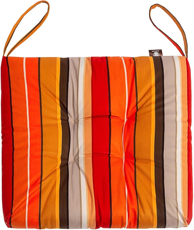 2-Pack Outdoor/Indoor Wicker Patio Seat Cushion Pad with Ties - Dining Chair Cushion, 17" x 17" (Orange and Red Stripes)