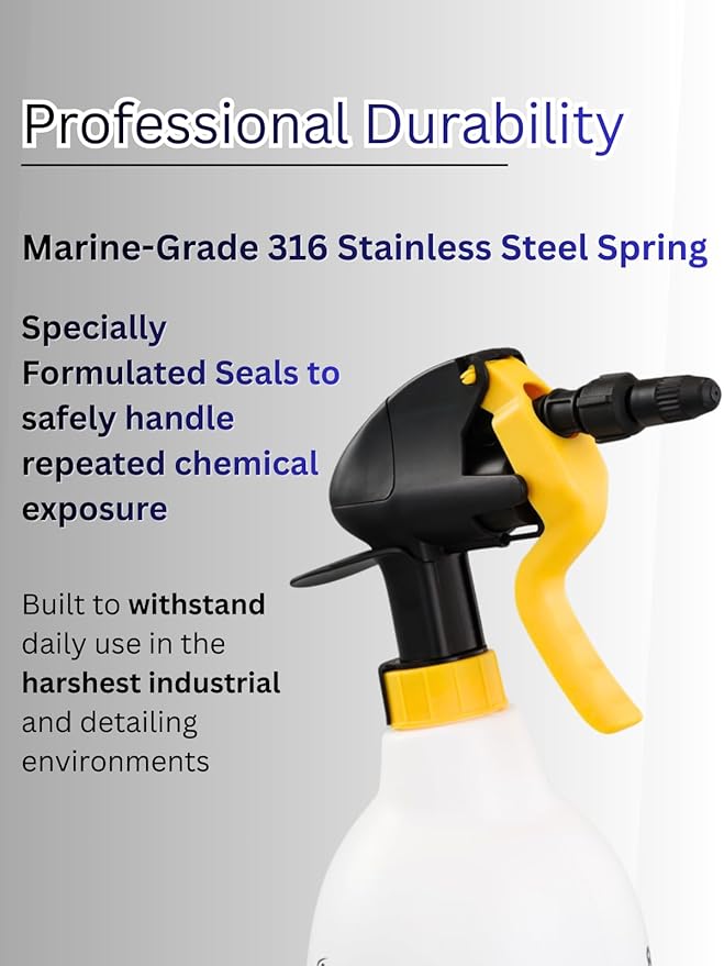 Sprayers Plus 801 Acid Trigger Sprayer, Heavy Duty Chemical Resistant Bottle for Muriatic Acid, Rust Removal & Aluminum Brightening, Professional Acid Sprayer 316 Stainless Steel Spring,1.44Litres
