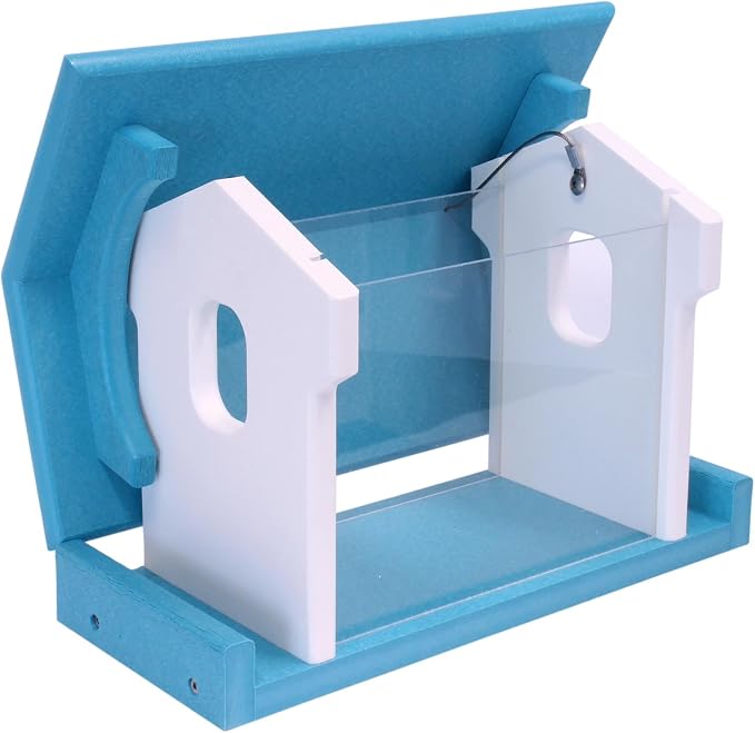Bluebird Feeder - Poly Lumber - Hanging Blue Bird Feeder for Mealworms (Aruba Blue and White)