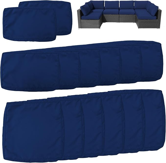 14Pcs Outdoor Cushion Covers Replacement Washable Waterproof UV w/Zipper for 6-Seaters Sofa Patio Slipcovers Set Seat and Back Covers Only (Deep Blue, 25x25x3.15inch)