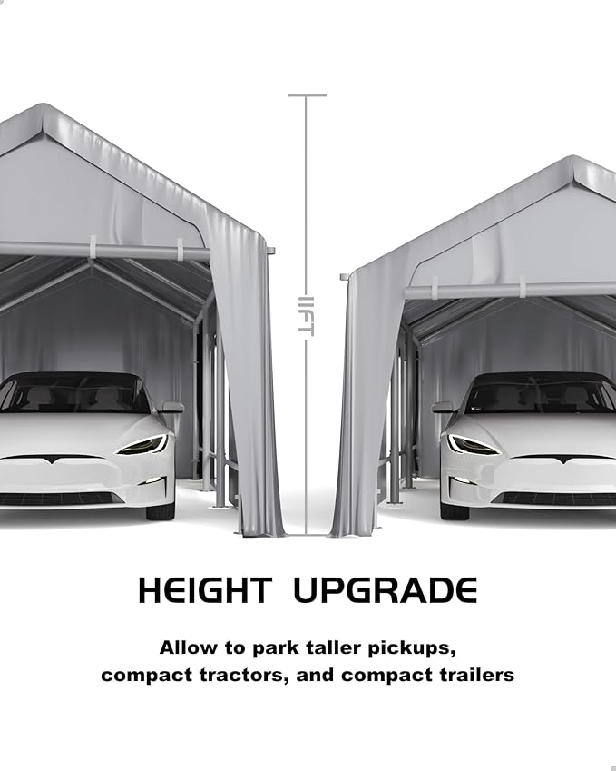 13x20 ft Heavy Duty Carport Replacement Canopy Cover, Waterproof Outdoor Garage Top Tent for Cars/Trucks/Boats, UV-Resistant & Wind-Resistant (Top Cover ONLY, Frame Not Included)