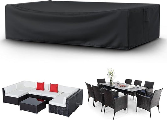 STARTWO Patio Furniture Covers Waterprpoof, Tear Resistant Rectangular Outdoor Furniture Set Cover for Table Chairs and Sectional Sofa, 111"L x 74"W x 28"H