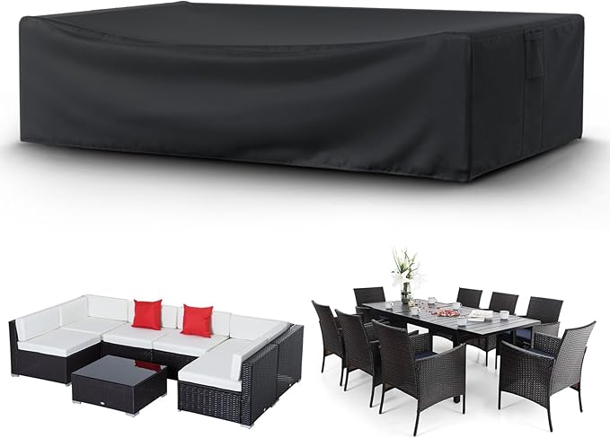STARTWO Patio Furniture Covers Waterprpoof, Tear Resistant Rectangular Outdoor Furniture Set Cover for Table Chairs and Sectional Sofa, 111"L x 74"W x 28"H