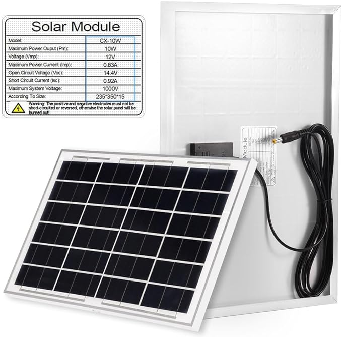 12V Solar Panel with 6 Optional Adapter Plugs,10W Solar Panel Battery Charger Portable for Vehicle Gate Opener Electrical Fence Chicken Coop Lawn Tractor Boat