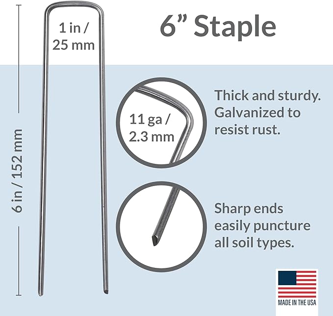 Pinnacle Mercantile Garden Stakes 6 Inch 11 Gauge Galvanized Steel Landscape Staples, Heavy Duty Landscape Fabric Stakes 1000 Pack for Weed Barrier, Sod, Edging Fencing and Drip Irrigation Made in USA