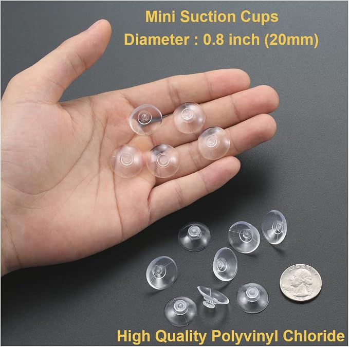 200 Pieces 0.8 inch Mini Clear Suction Cups for Glass, Without Hooks Without Holes, Plastic Sucker Pads for Festival Decoration Home Organization Window Car