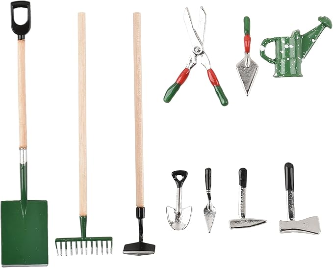 HUIANER Miniature Garden Tools 10pcs Mini Farm Tools Garden Rake Zen Shovel Model 1:12 Miniature Farm Tools Dollhouse Accessories