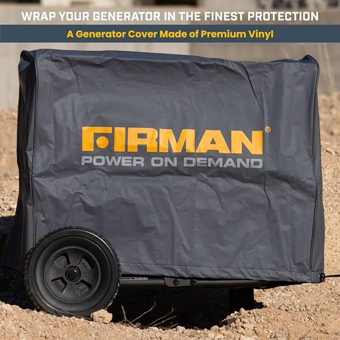 FIRMAN 1009 Large Portable Generator Cover, Heavy Duty Waterproof Vinyl, Double Insulated Protection for Generators 5000 Watts and above, with Drawstring Closure and Secure Pull Cord