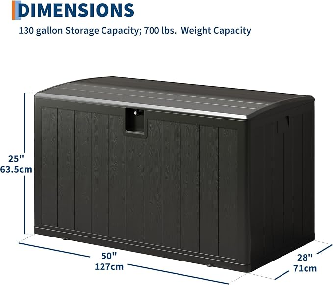 130 Gallon Outdoor Storage Box, Large Resin Deck Box with Hydraulic Air Rod, Lockable Lid & UV Resistant, All-Weather Deck Box for Patio Furniture, Pool Accessories, Gardening Tools, Black