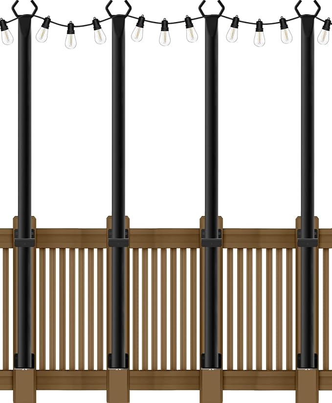SINLEY 4 Pack 5Ft String Light Poles,Light Poles for Outside String Lights,Outdoor Light Poles with Fork,Metal Pole Stand for Patio,Backyard,Deck