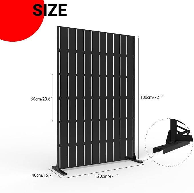 Metal Privacy Screen,72" h x 47" w 3-Panel Freestanding Decorative Fence with Stand for Outdoor Patio, Lawn, Garden, Deck, Balcony