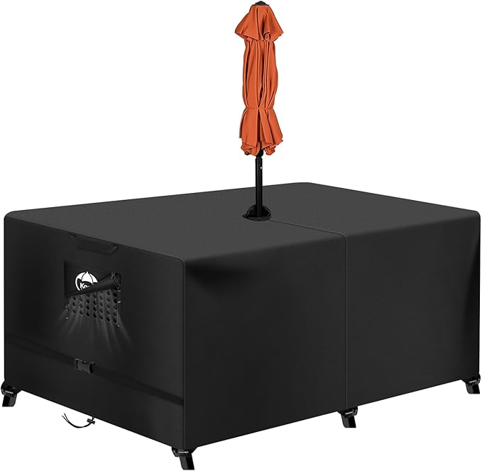 Rectangular Patio Table Cover with Umbrella Hole,Outdoor Lawn Patio Furniture Covers Heavy Duty 300D Oxford Fabric,Waterproof,Ripstop,UV Protection(98.4" L x 59" W x 31.5" H)