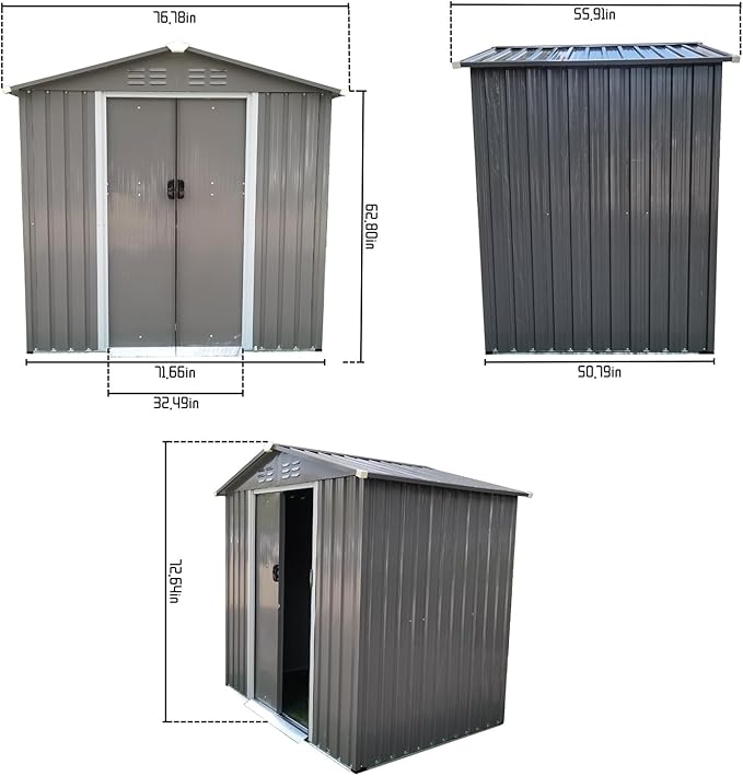 Outdoor Garden Storage Shed Rainproof Large Storage Space Outdoor Storing Tools for Bike Trash Can Machine (6x4ft) Grey