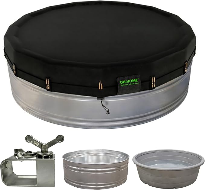 QH.HOME 550D 8Ft Round Stock Tank Pool Cover [Upgraded Tear Resistant & Threefold Windproor] wth Pre-Installed Patented Winch, Solar Cover for Above Ground Pool-Snug Fit & Waterproof Protection