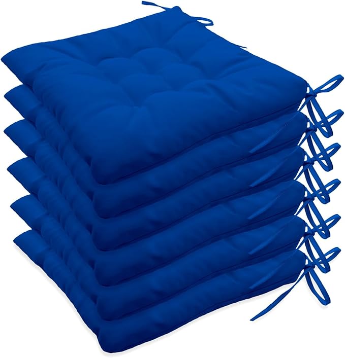 Outdoor Indoor Tufted Chair Cushions, Seat Cushions with Ties, Chair Pads Waterproof for Porch Kitchen Office Garden Royal Blue 16" x 16", Set of 6