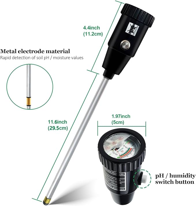 295mm Long Soil Moisture Sensor Meter Long Probe, Soil PH Meter, Soil PH Tester Gardening Tool Kits for Plant, Tree, Soil Tester for Moisture Great for Garden, Lawn, Farm, Indoor & Outdoor Use