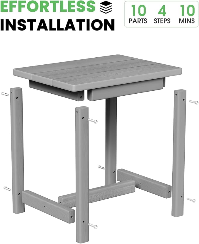 Outdoor Side Table – 17" HDPE Adirondack Side Table,Sturdy Small Outdoor Tables, Weather-Resistant & Easy Assembly Patio End Tables for Garden, Balcony, Porch & Poolside (Grey)