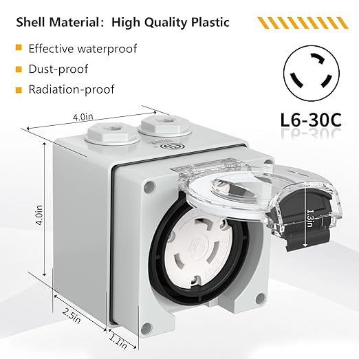 STARELO 30 Amp Locking Female Plug Box NEMA L6-30C Generator Twist Lock Adapter Female Connector,250 Volt,Outdoor dustproof and Weatherproof for generators, Welding Machines, etc.ETL Listed.