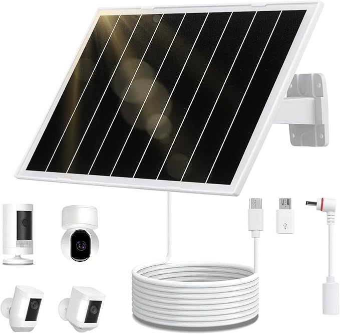 8W Solar Panel for Security Camera, USB c Solar Panel for Camera, with 9.5ft Cable, DC 5V Camera Solar Panel IP65, Universal for The Majority Rechargeable Battery Camera, 360°Adjustable